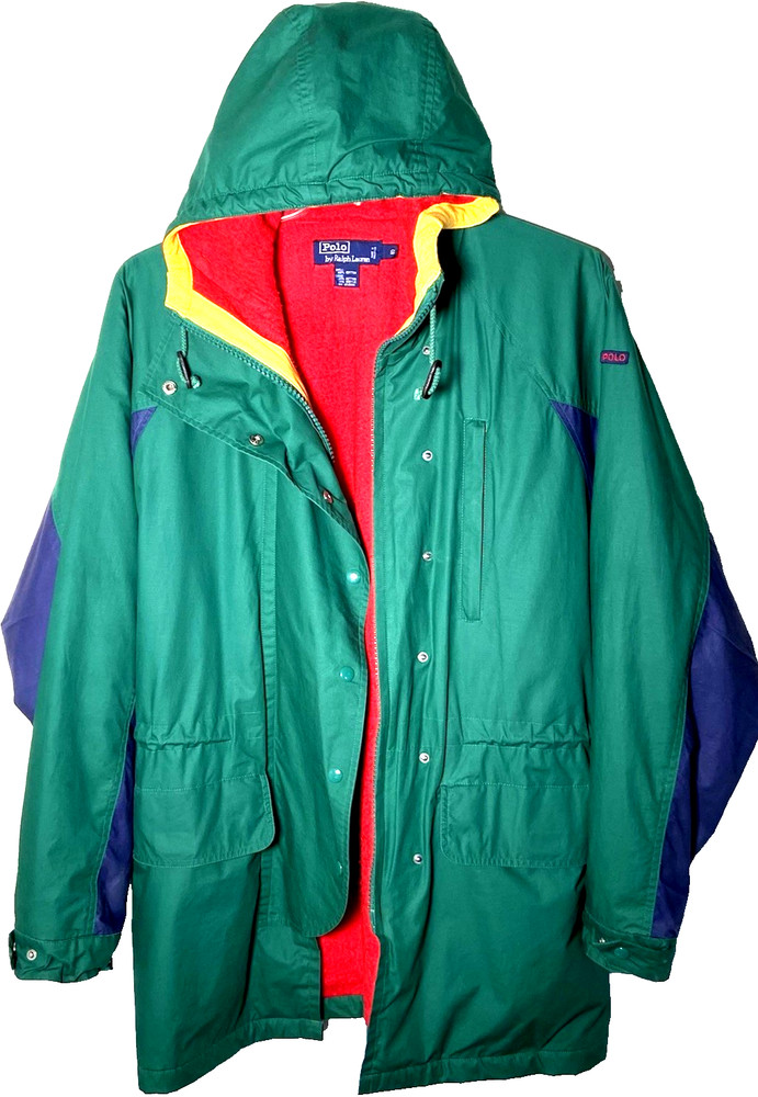 Vintage Polo Ralph Lauren 90s Hooded Parka Jacket Colorblock Small