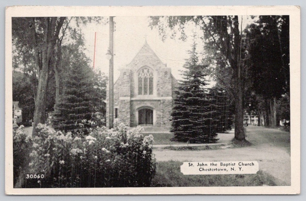 St. John the Baptist Church Chestertown NY Vintage Postcard 1934 Posted
