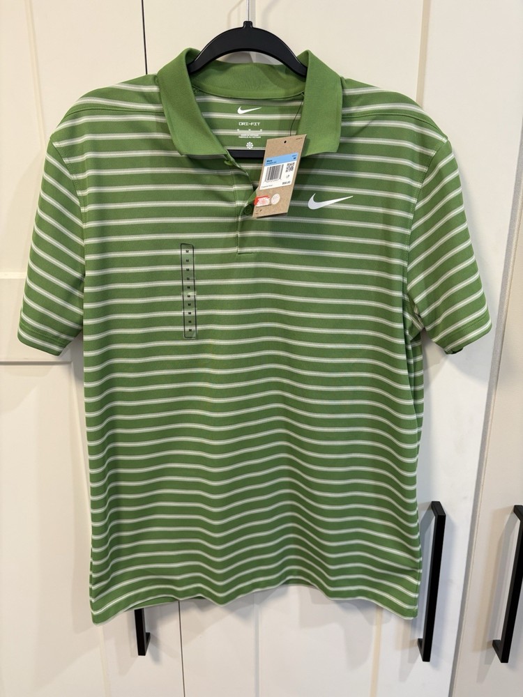 Nike Men's Dri-FIT Victory Striped Golf Polo Green White DH0829-350 Size Medium