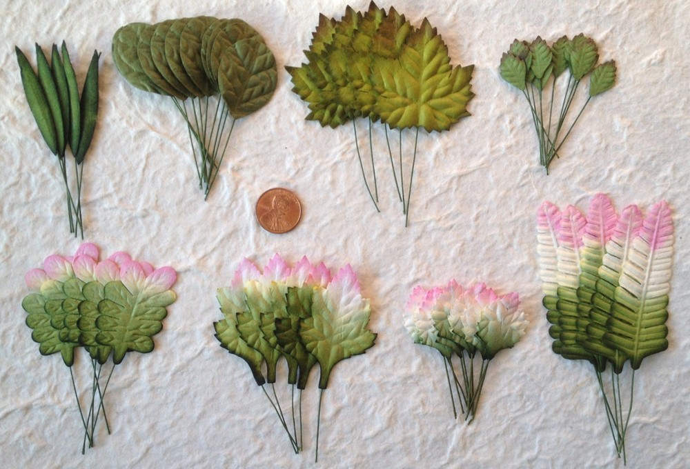 55 Leaves Assorted lot variegated leaf Handmade Mulberry Paper floral scrapbook