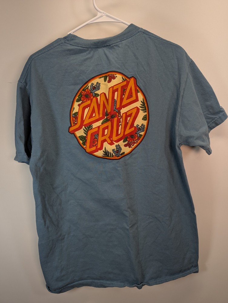 Santa Cruz Shirt Mens Large Blue Floral Skateboarding Tee Big Graphic Logo