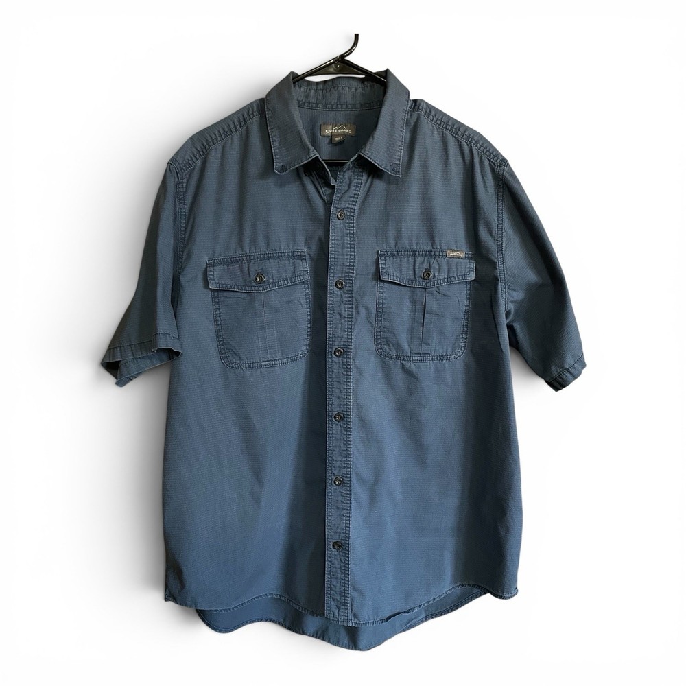 Eddie Bauer Men's Blue Cotton Woven Short Sleeve Button-Up Shirt XL