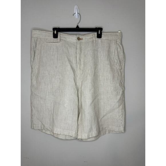 Tommy Bahama Relax Mens 40 Striped Linen Shorts Beige White Beach Summer Casual