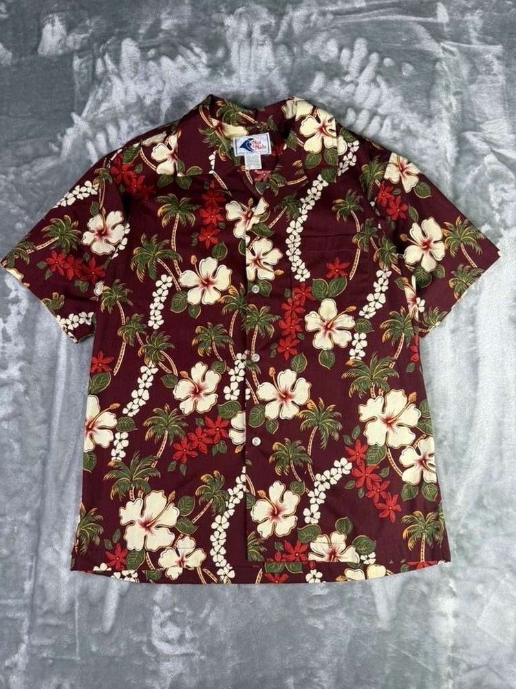 Vintage Nui Nalu Genuine Hawaiian Red Floral Button Up Shirt Men’s Size Medium