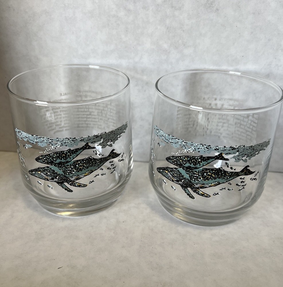 Vintage Sunoco North American Wildlife Glass - Humpback Whale - Set of 2