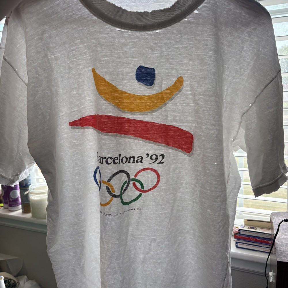 Vintage Barcelona Olympics T-Shirt Mens XL White Official Logo Summer Games Thin
