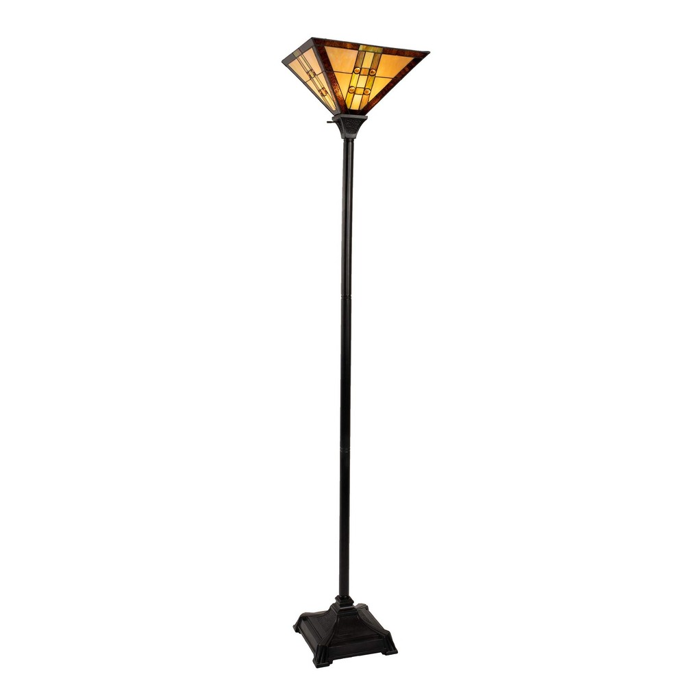Tiffany Style Floor Lamp – Mission Design Art Glass Torchiere Lighting Bulb -...