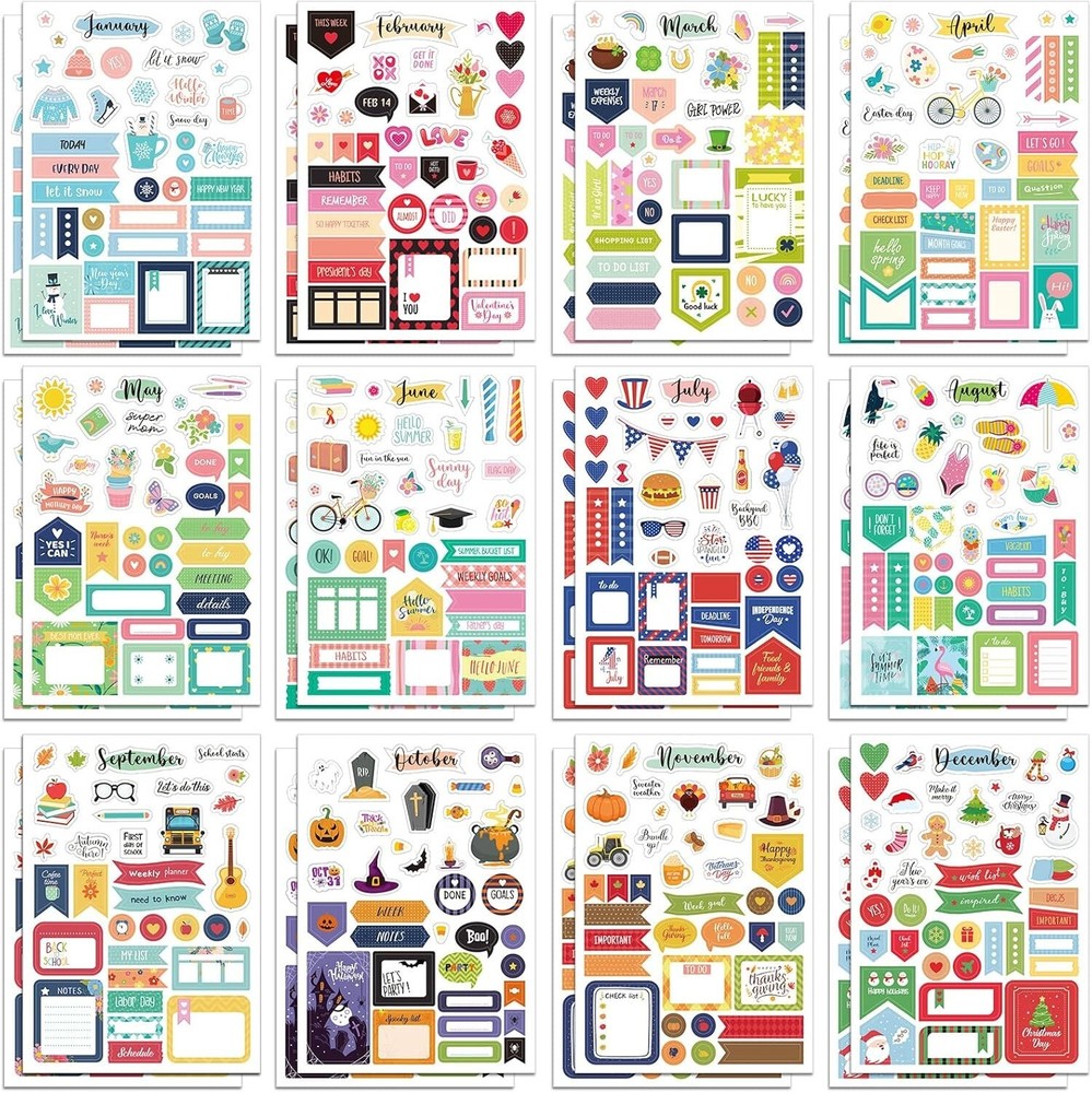 24 Sheets Holiday Stickers Seasonal Planner Calendar Stickers Monthly Seasonal S