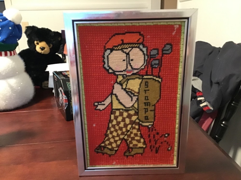 Vintage Needle point Grampa Golfing
