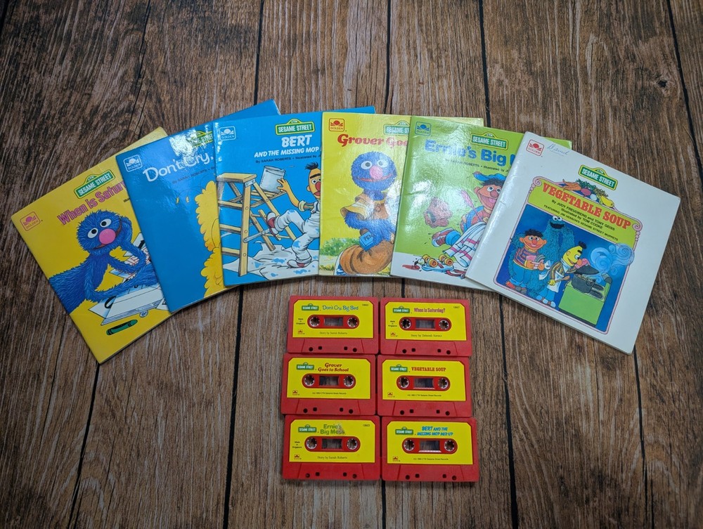 Sesame Street Read Along Books And Cassettes Lot Of 6 Vintage