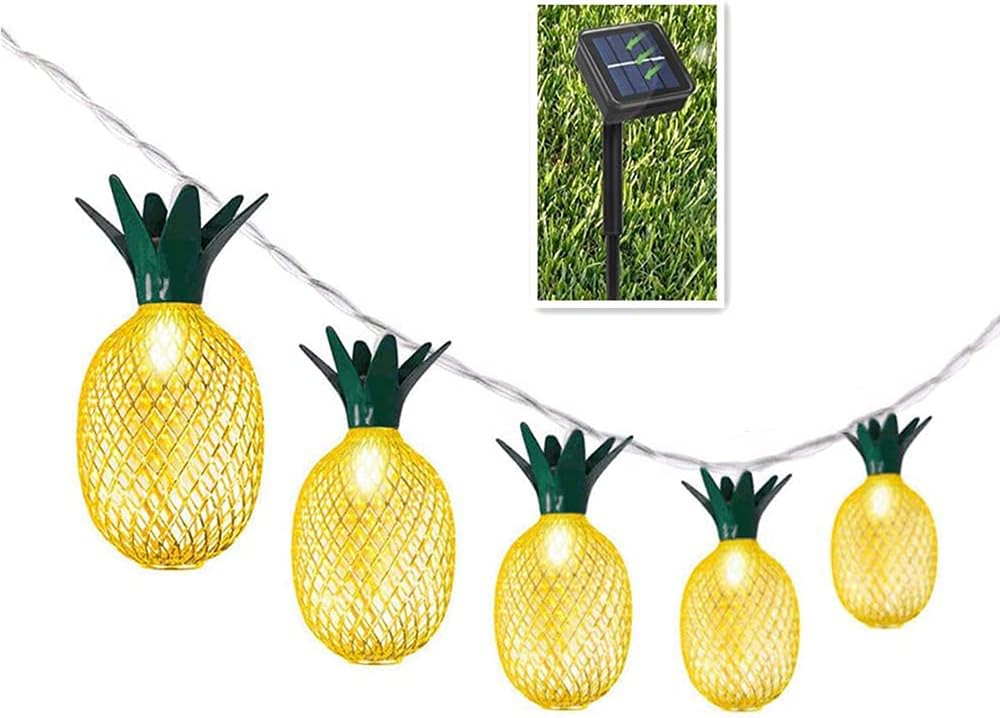 BIMEE Pineapple Solar String Lights 15Ft 20 Leds Waterproof Solar Powered Fairy