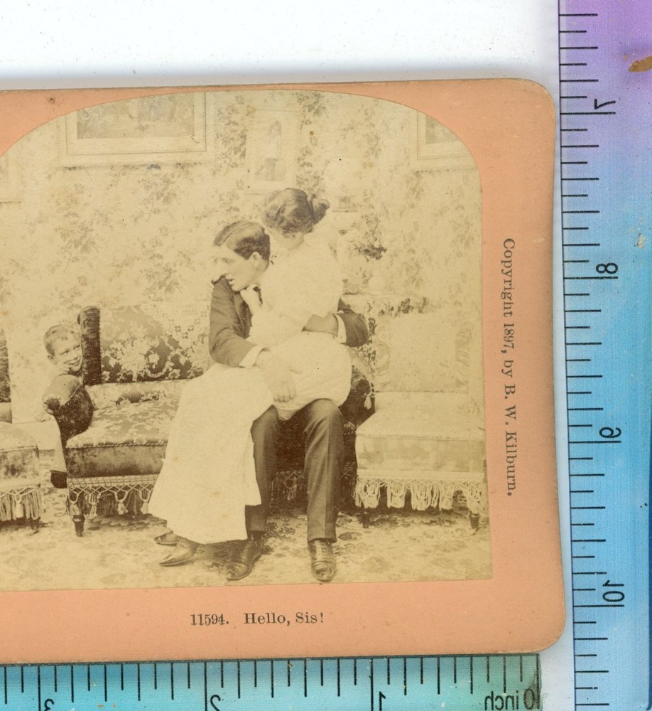 Hello Sis Spying Children B.W. Kilburn Stereoview