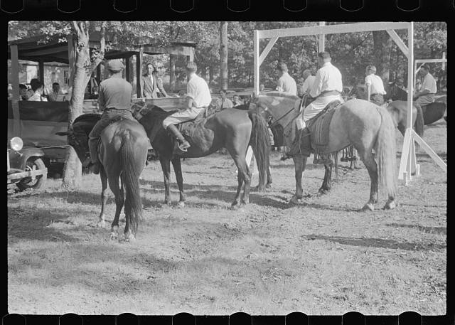 Photo:1930s Horseback Riders Outdoor Gathering Black and White Photo