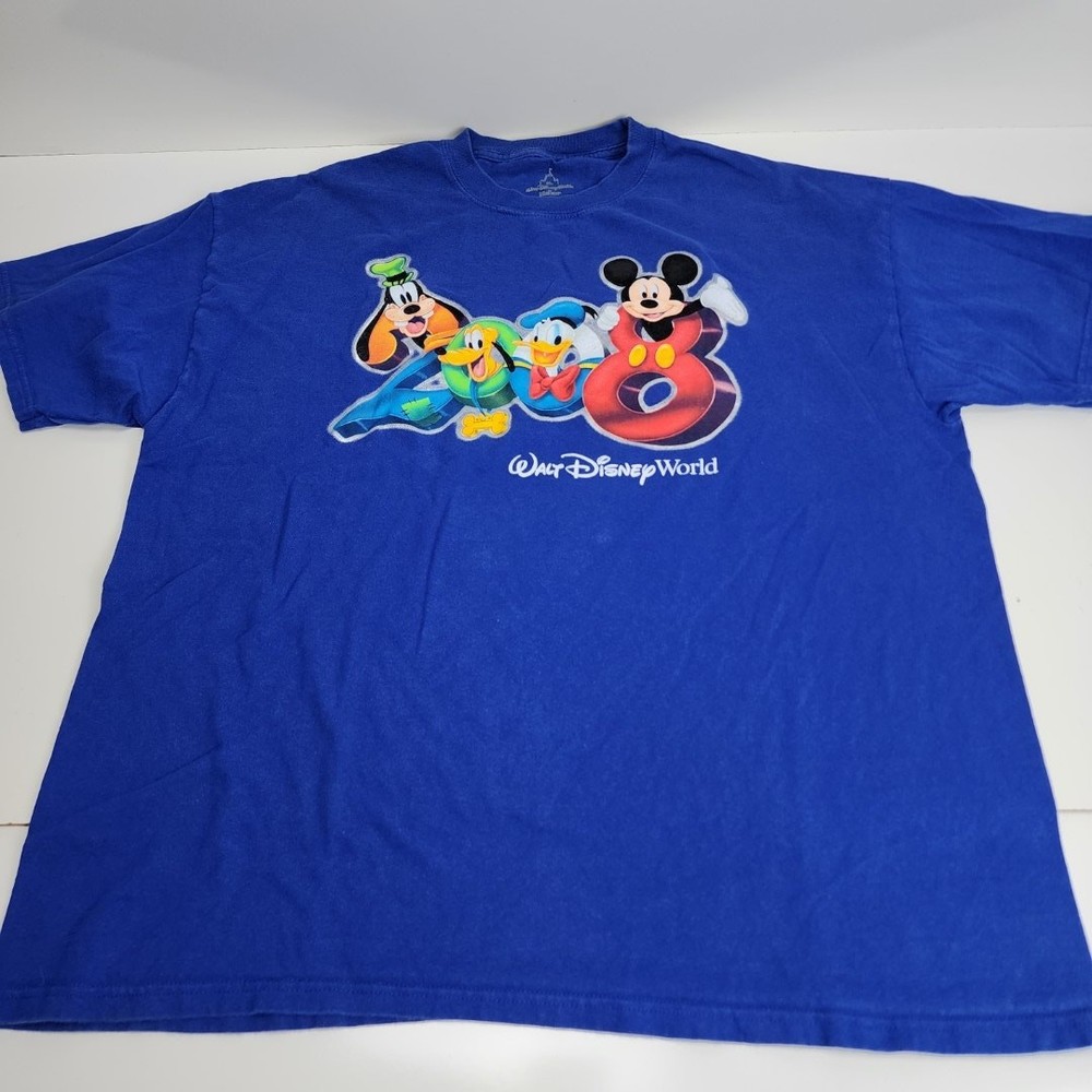 Disney World 2008 Characters Blue Short Sleeve Mens XL T-Shirt  