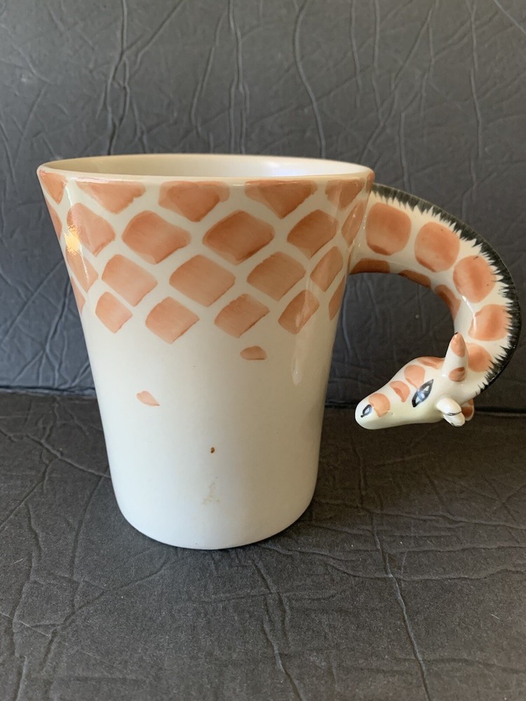 Pier One Imports Tall Giraffe Ceramic Coffee Mug with Long Neck Handle  