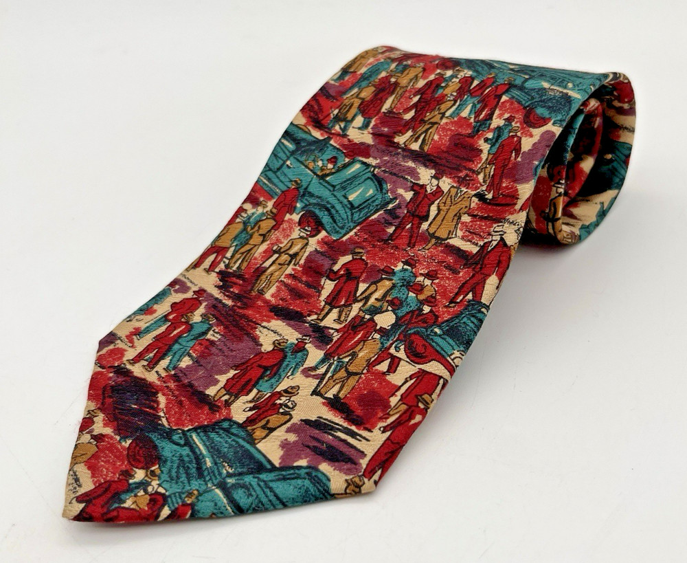 Vintage Mario Valentino Tie Mens Silk Art Deco Print Necktie Italy Vintage Style