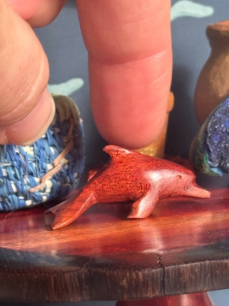 Dollhouse Miniature Handcarved BloodWood Dolphin Animal Sculpture Art Colombia
