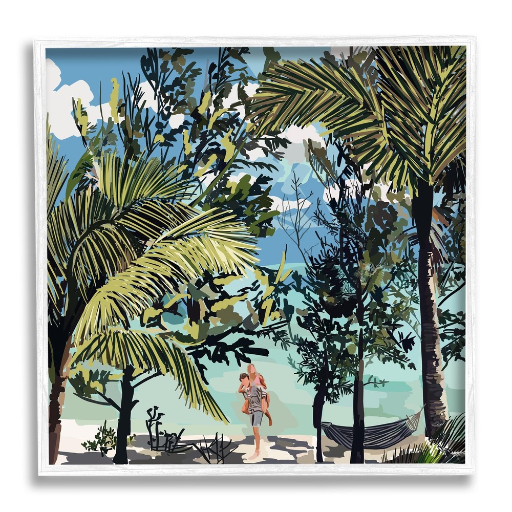 Couple on Summer Beach White Framed Giclee Art Design by Amelia Noyes