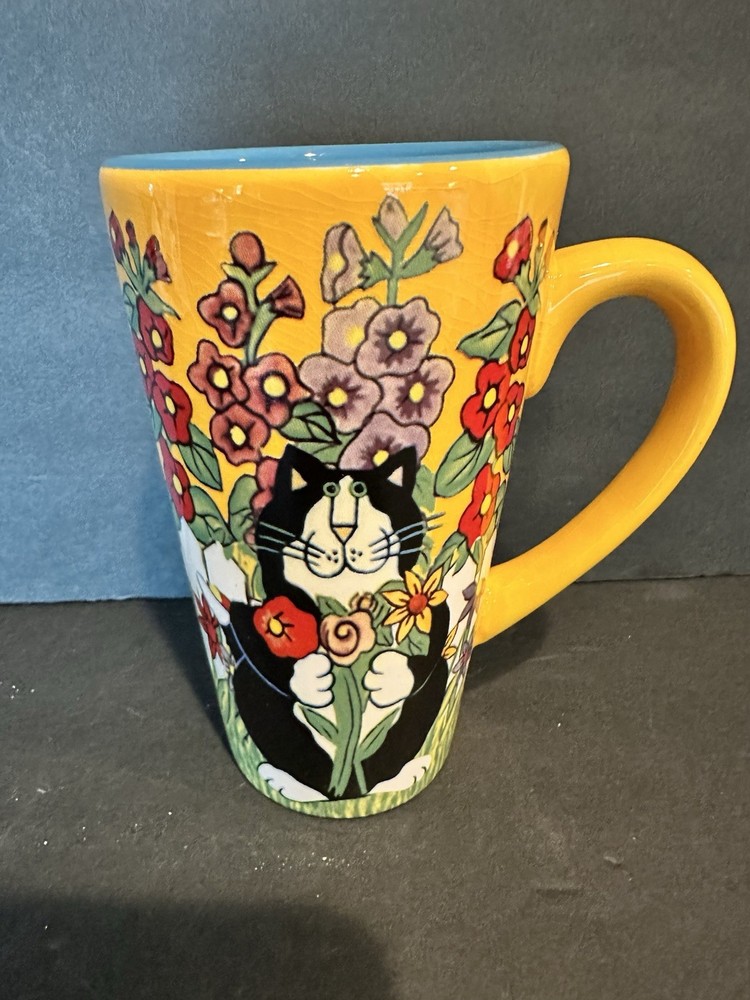 Coffee Mug Catzilla Cup Tall Cappuccino Cat Kitten Candace Reiter Flowers