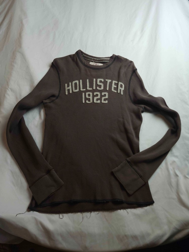 Hollister Pullover Shirt Mens Medium Brown Waffle Knit Thermal Long Sleeve Crew