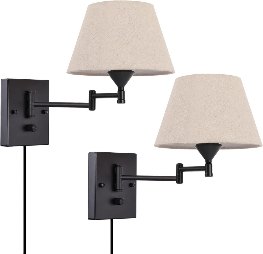 Pauwer Plug in Wall Sconce Set of 2 Swing Arm Wall Lamp with Plug in Cord and Fa