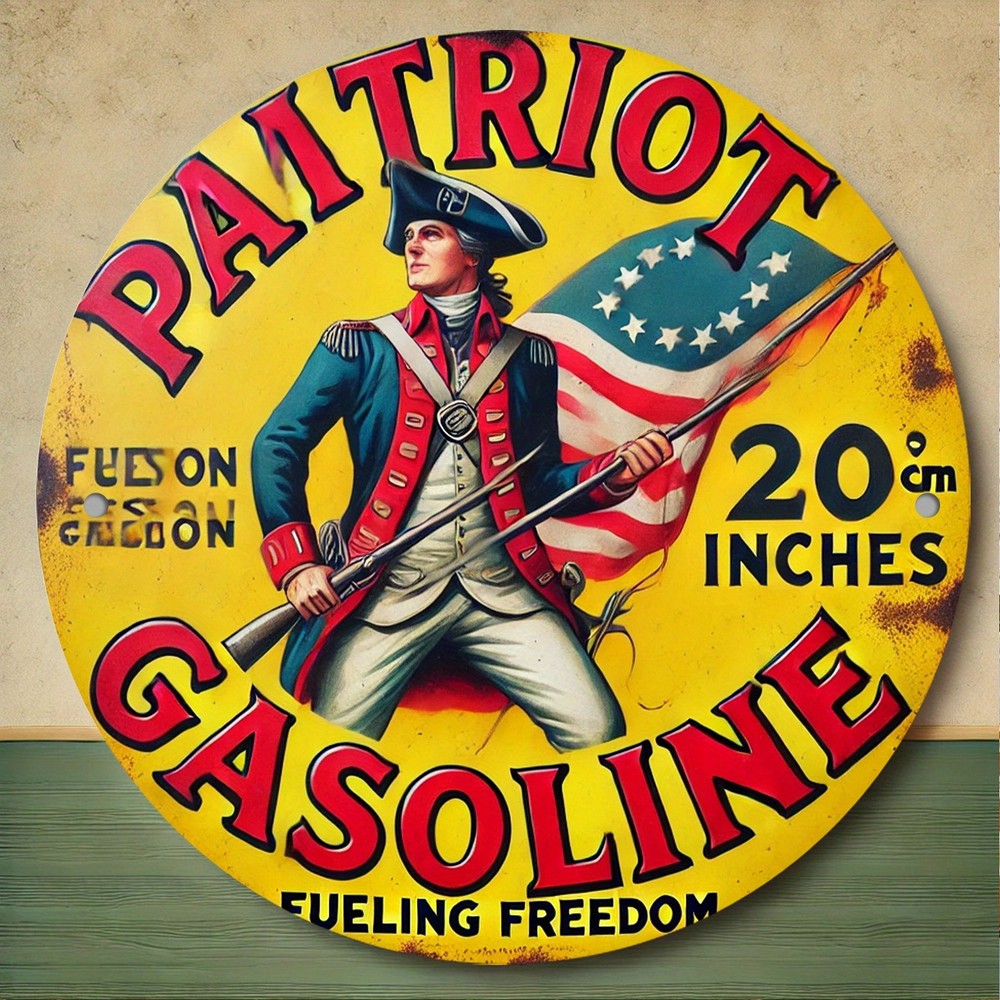 Vintage Patriotic Gasoline Theme Round Metal Sign