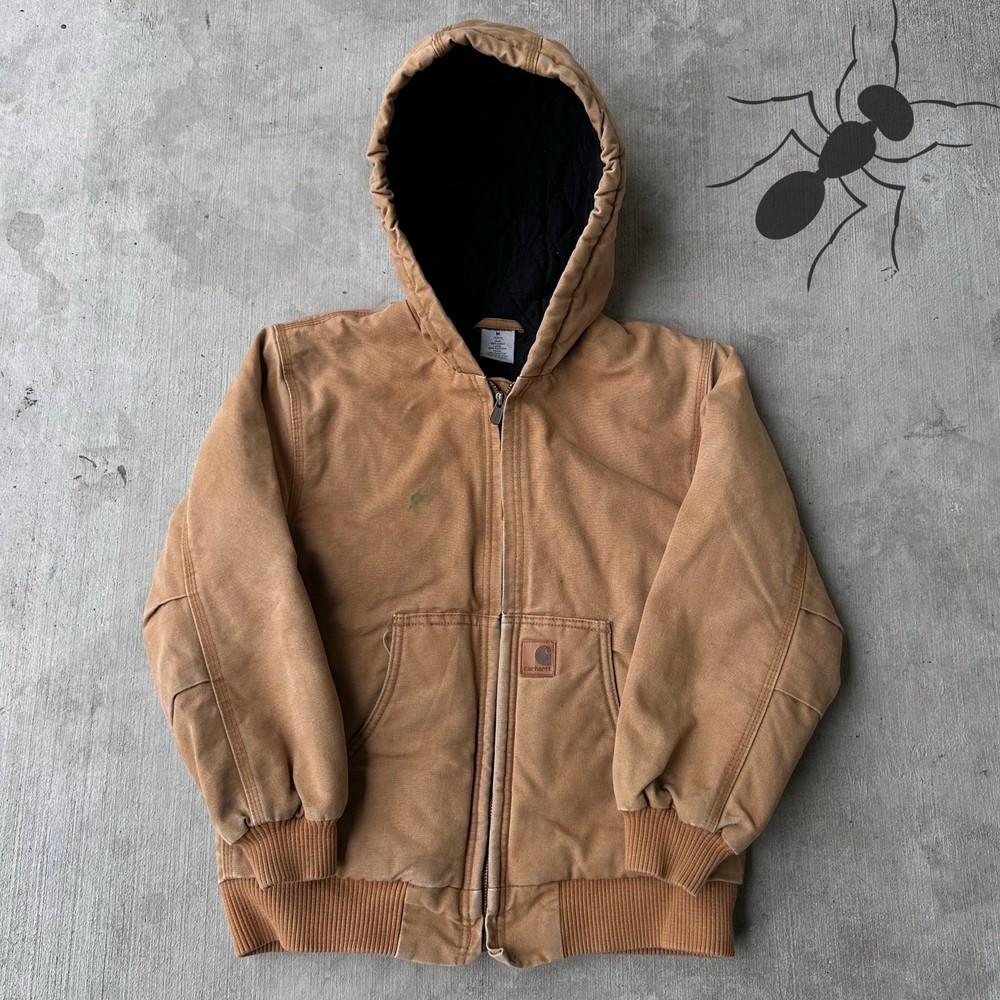 Vintage Y2K Carhartt brown quilted hooded work jacket for youth