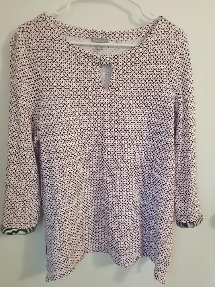 T by Talbots Top Women’s Print 3/4 Sleeves Size Large Cotton
