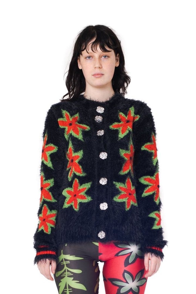 Chopova Lowena Black Floral Cardigan Size M Women's Used