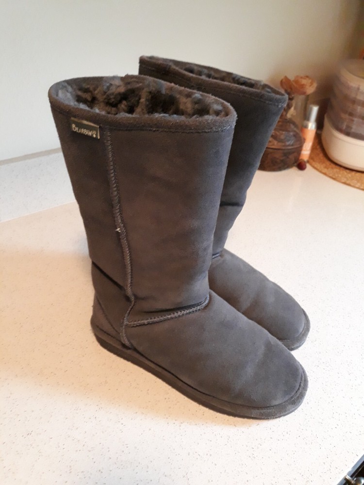 Women's Grey BEARPAW Emma Tall Boots Size 8 Suede Sheepskin Wool Lined