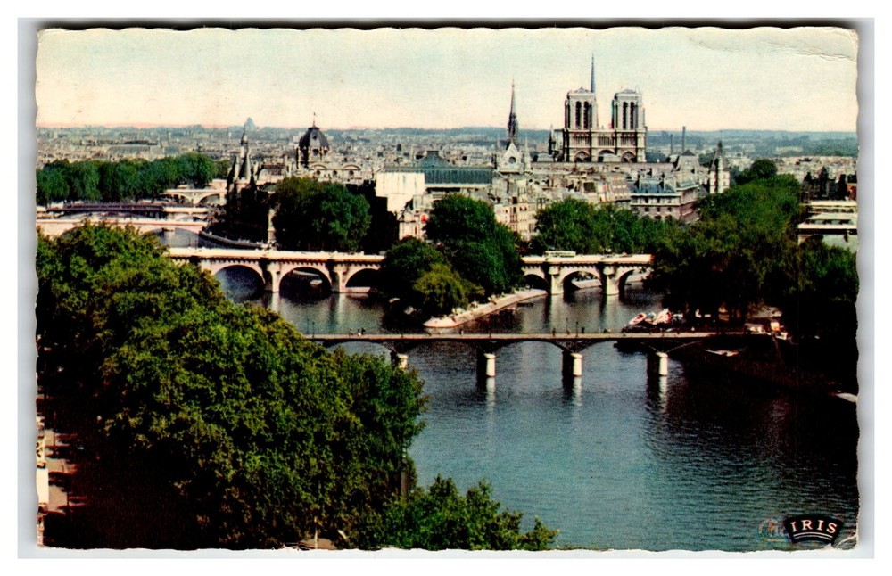Vintage 1963 Paris Notre Dame Cathedral & Seine River Postcard IRIS