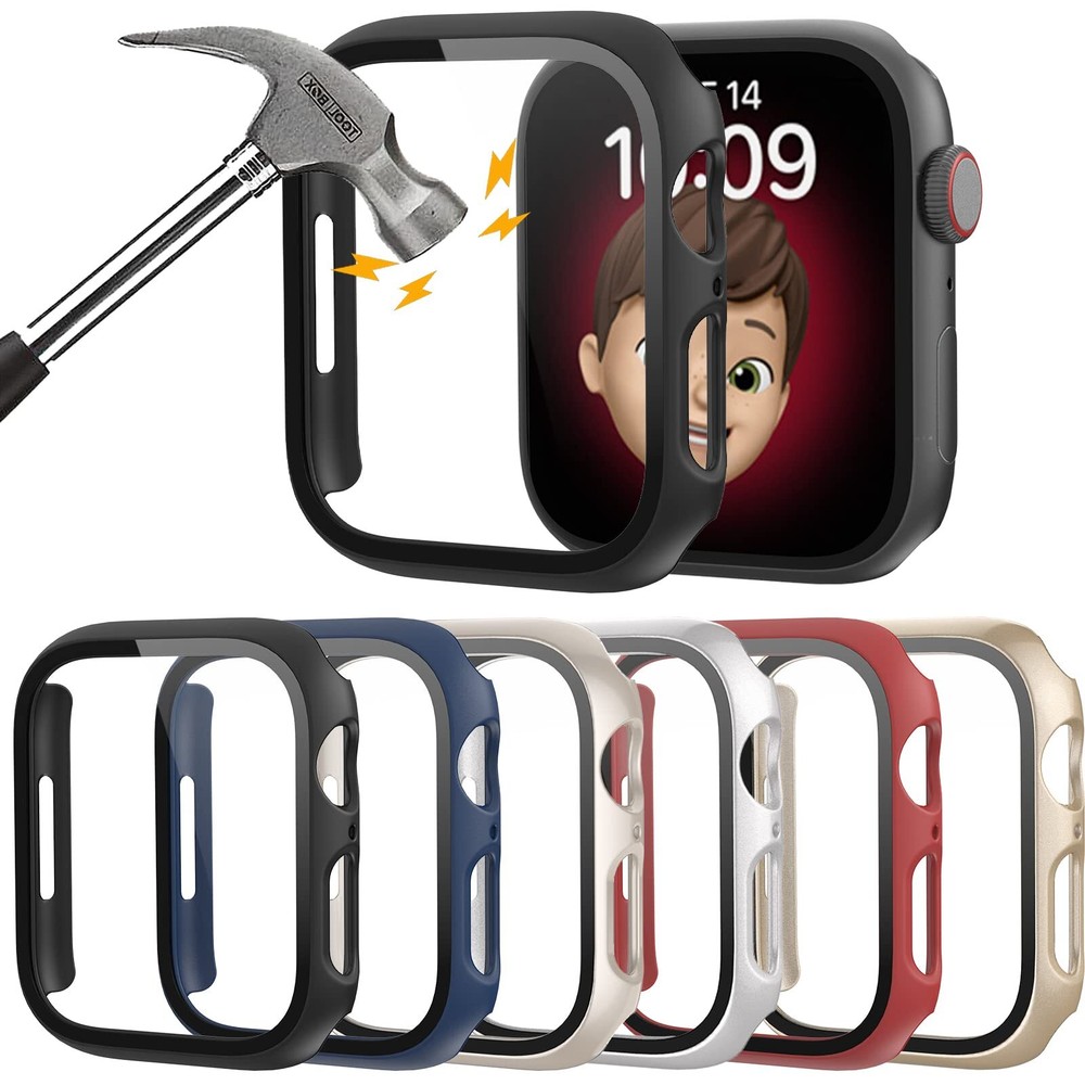 6 Pack Hard PC Case with Tempered Glass Screen Protector 44mm for Apple Watch SE