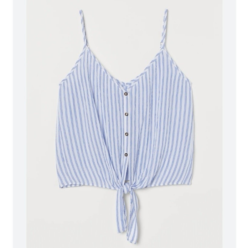 H&M Blue White Stripped Front Tie Button Down Cami Tank Top Women’s Size Small