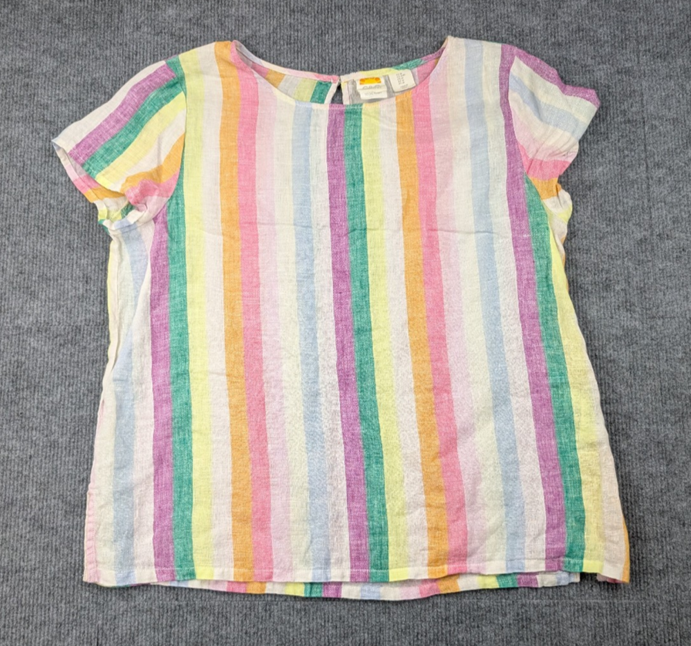 C&C California Linen Top Womens Medium Rainbow Multicolor Coastal Artsy Beach