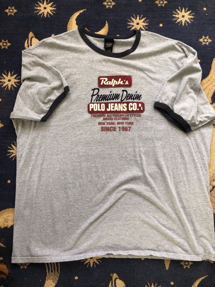 Vintage 90s Polo Denim Co Gray Logo Ringer T-Shirt Mens XL Retired Premium