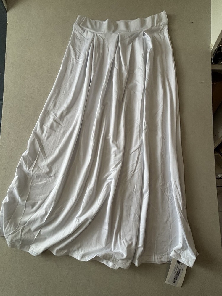 White Midi Skirt Women’s XL NWT Flowy A-Line High Waist Stretch Casual