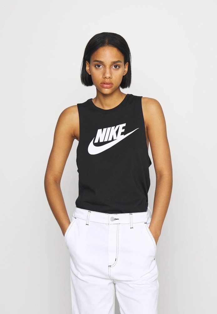 Nike Women's Muscle Futura Tank Top BLACK w/ White Swoosh SMALL