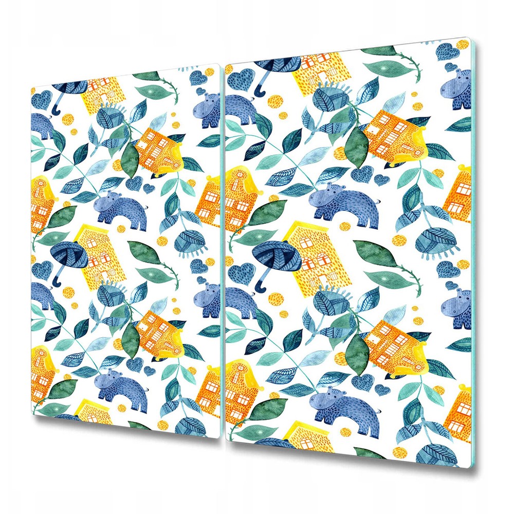 Glass Kitchen Chopping Board Worktop Saver Hippo Animal Watercolour 2x30x52