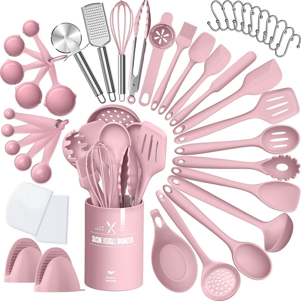 Silicone Cooking Kitchen Utensil Set, AIKKIL 43 Pcs Pink Cooking Utensils Set...