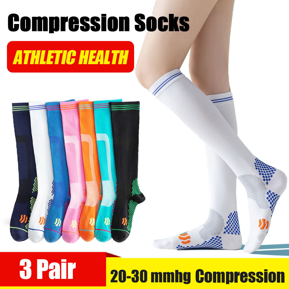 Unisex Knee-High Compression Socks 15-20mmHg 3 Pairs