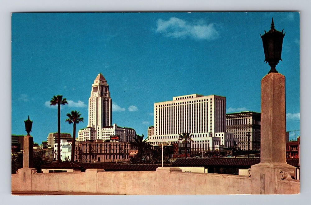 Los Angeles CA-California, Civic Center Skyline, Antique, Vintage Postcard