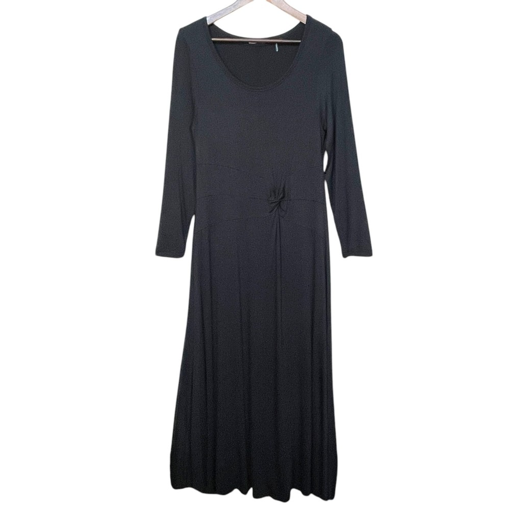 Soft Surroundings Maxi Dress Women Size PS Black Lined Stretch Rayon Long Sleeve