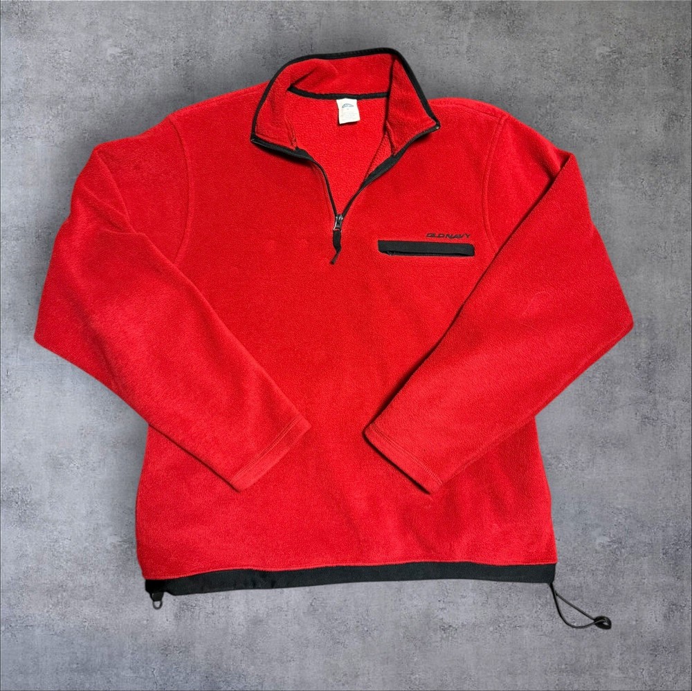 Old Navy Sweater Mens Size Medium Red Long Sleeve Spell Out Fleece VTG Y2K