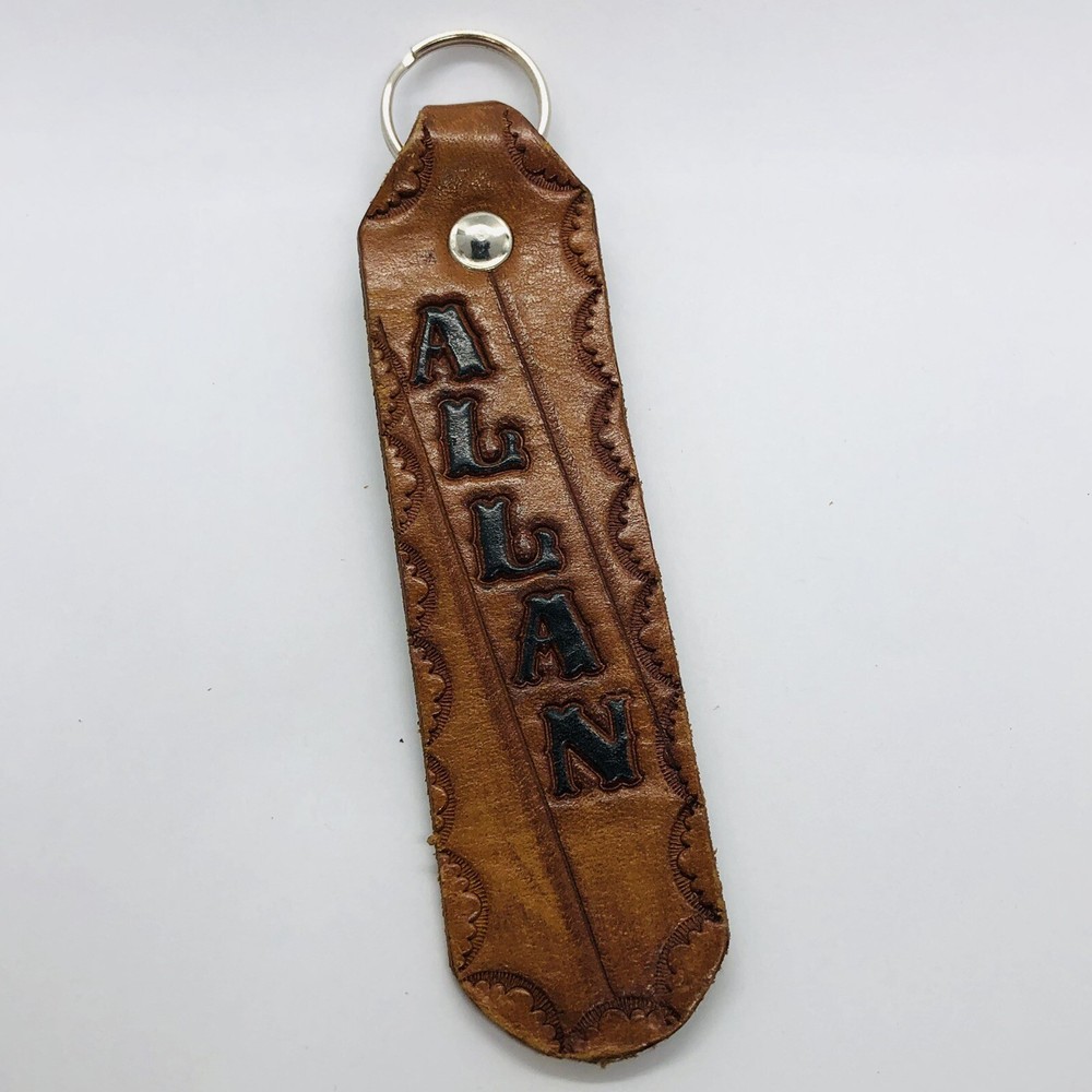 Vtg Tooled Leather Belt Strap Style Keychain - Personalized Allan
