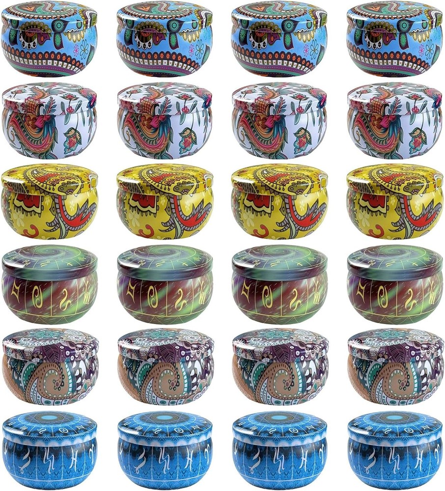 Phinicco 24 pcs 2.5oz Candle Tins Making Jars Empty multi
