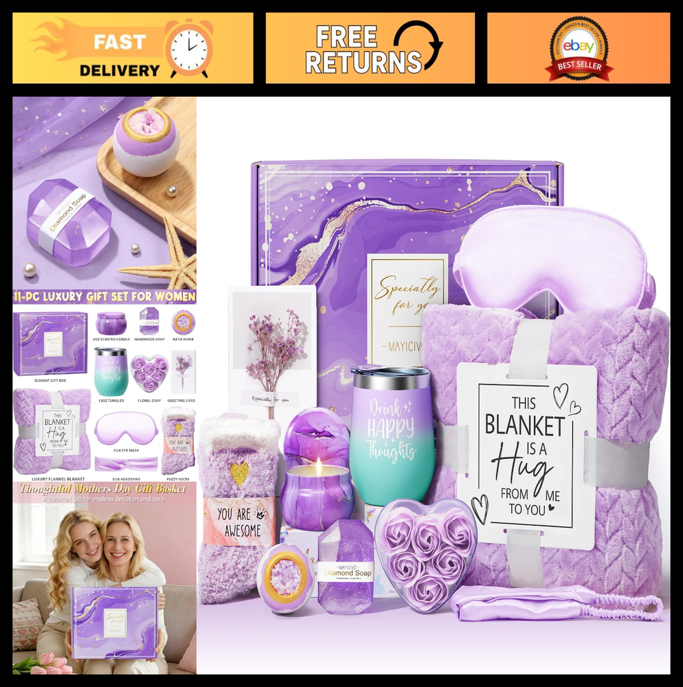 Lavender Spa Gift Basket for Women - Relaxing Self Care & Get Well Soon Package,