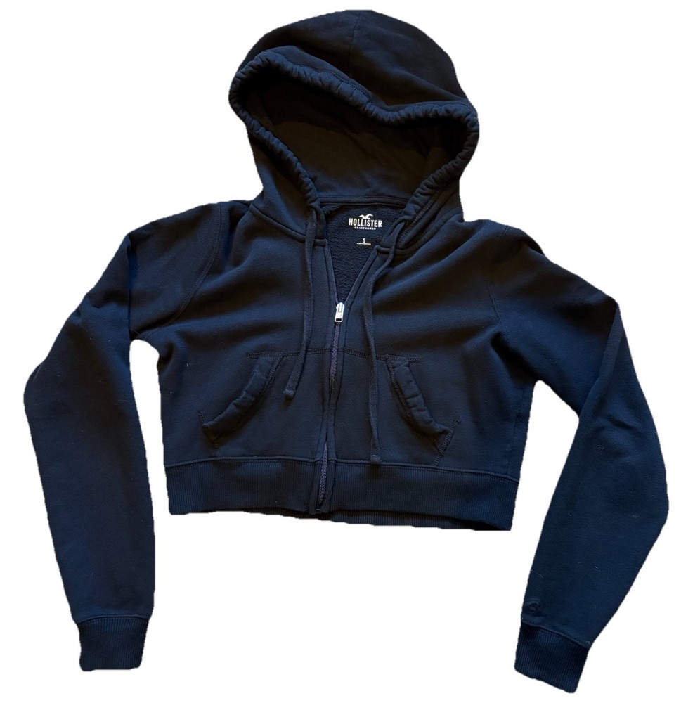 Hollister California Black Cropped Zip Up Hoodie Sweatshirt Women’s Small S