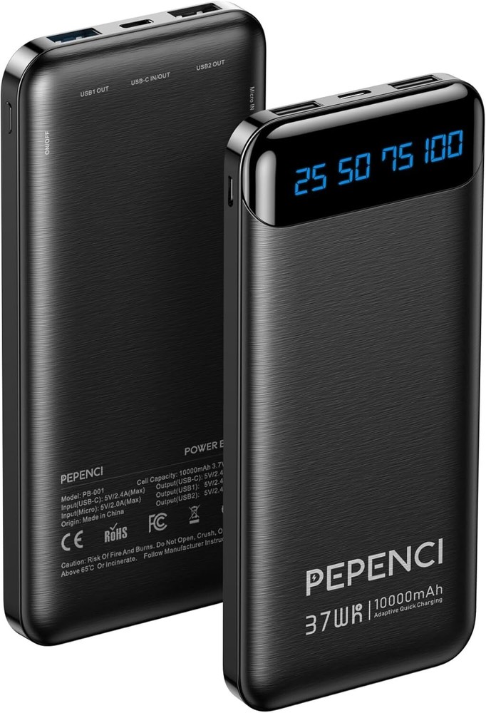 Portable Charger Power Bank 10000mah USB C in&Out, Cell Black