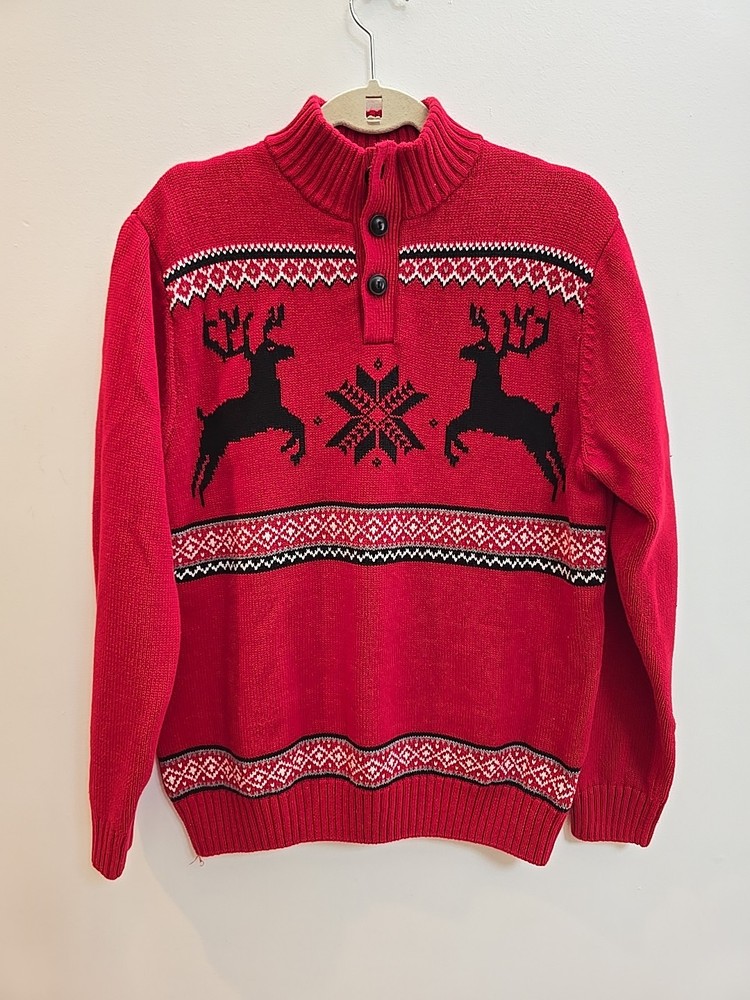 Christmas Sweater Chaps Reindeer Deer Snowflake Lodge Fair Isle Red Size Medium