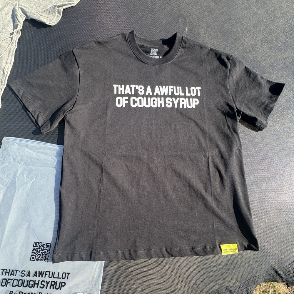 Men's Black Cotton Jersey Graphic T-Shirt 'That's a Awful Lot of Cough Syrup' L